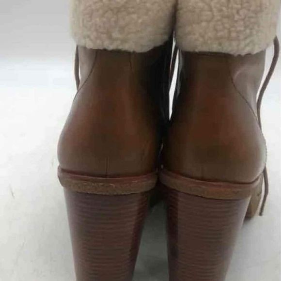 Michael Kors MK Designer Kim Brown Leather Lace Up Block Heel Booties Size US 10 - Picture 5 of 8